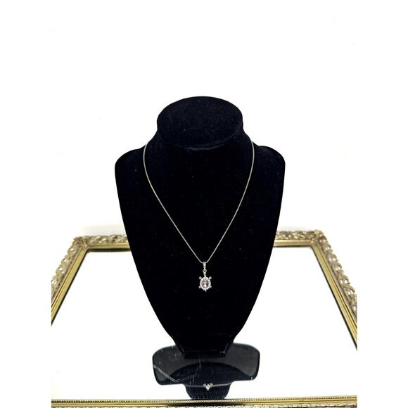 Vintage Silver Turtle With Pink Cubic Zirconia Stone Pendant Necklace Unsigned - Picture 2 of 10